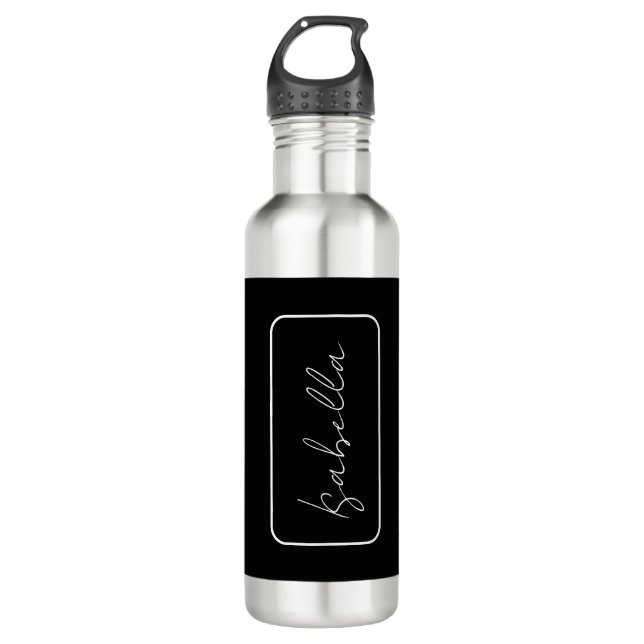 Bouteille D'eau Calligraphie Noir Blanc Plaine Créative Nom modern (Devant)