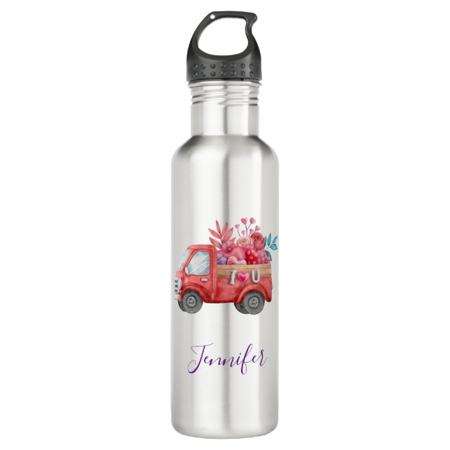Bouteille D'eau Camion d'amour mignon avec Coeur Cargo Aquarelle (Devant)