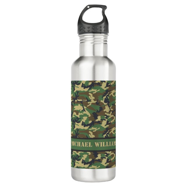 Bouteille D'eau Camo Militaire Woodland - Personnalisé  (Devant)