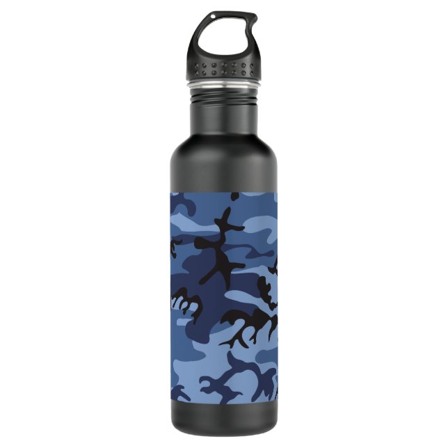 Bouteille D'eau Camouflage bleu marine, Militaire, Armée (Devant)