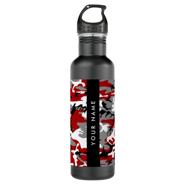 Bouteille D'eau Camouflage rouge et gris Votre nom Personnaliser (Devant)