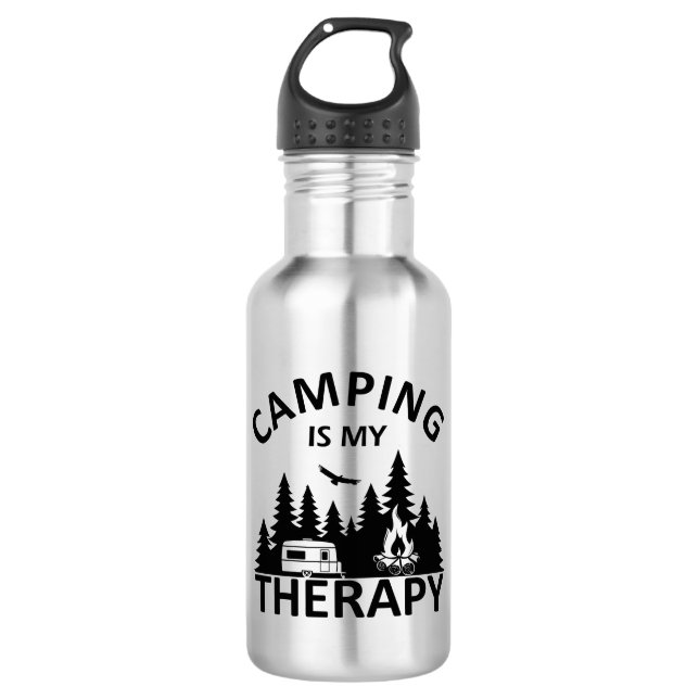 Bouteille D'eau Camping est ma thérapie drôle slogan de camper (Devant)