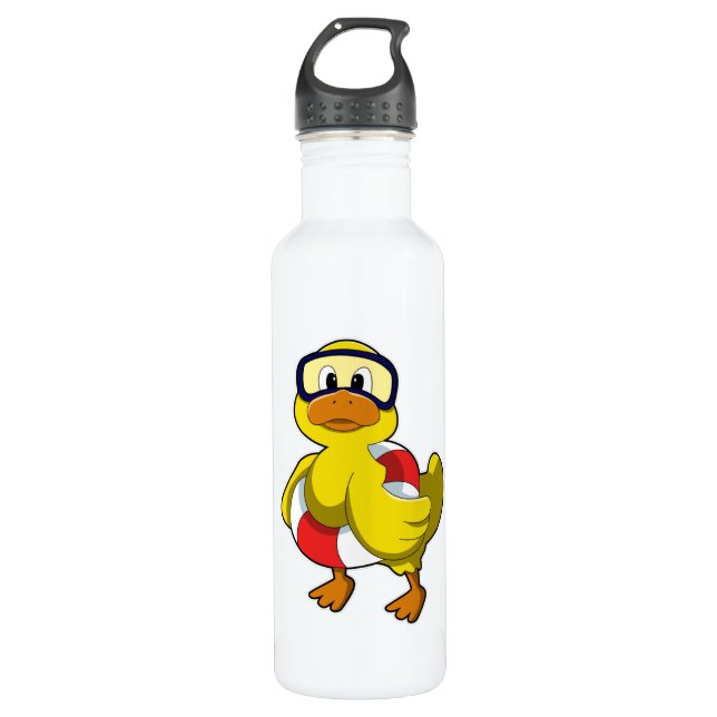 Bouteille D'eau Canard à la natation avec anneau de natation et lu (Devant)