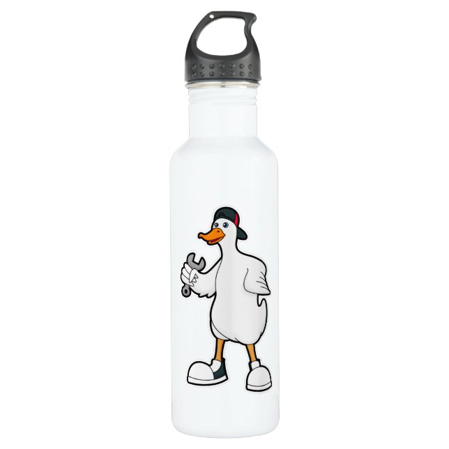 Bouteille D'eau Canard comme artisan avec outil et Casquette (Devant)