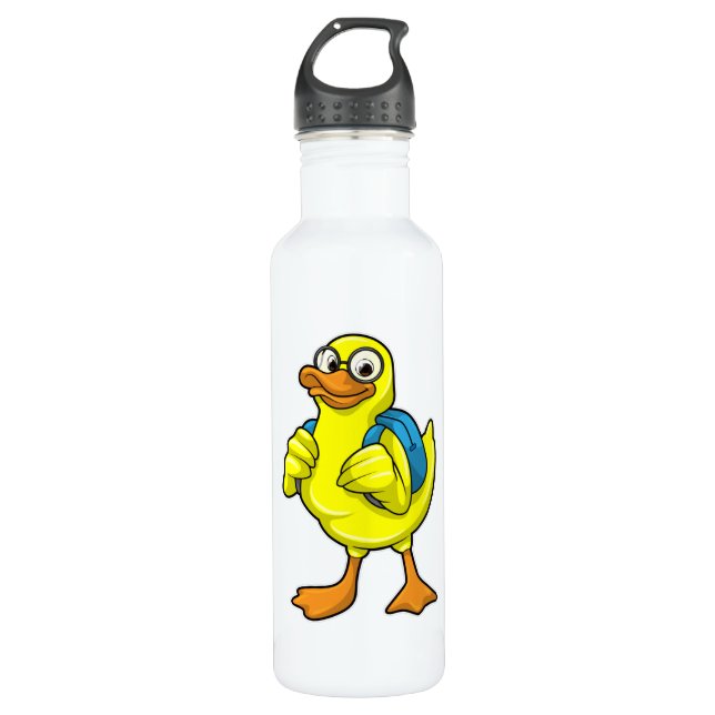 Bouteille D'eau Canard comme étudiant avec sac à dos (Devant)