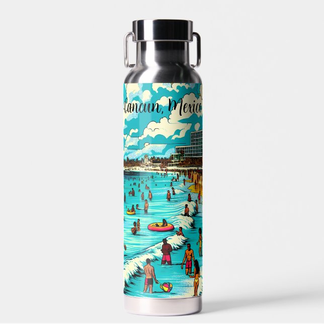 Bouteille D'eau Cancun, Mexique avec une Vibe pop art (Avant)