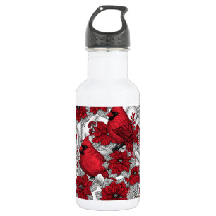 Bouteille D'eau Cardinaux et poinsettia en rouge et blanc