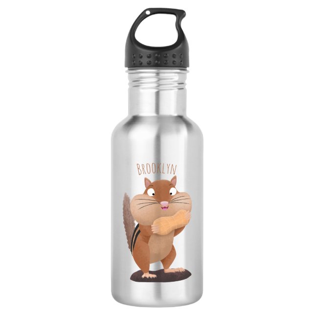 Bouteille D'eau Caricature de chipmunk à grosses joues mignonnes (Devant)