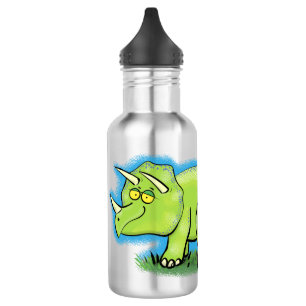 Bouteille D'eau Caricature de dinosaure de triceratops vert mignon