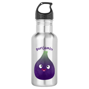Bouteille D'eau Caricature de fruits mauve joyeux aux figues