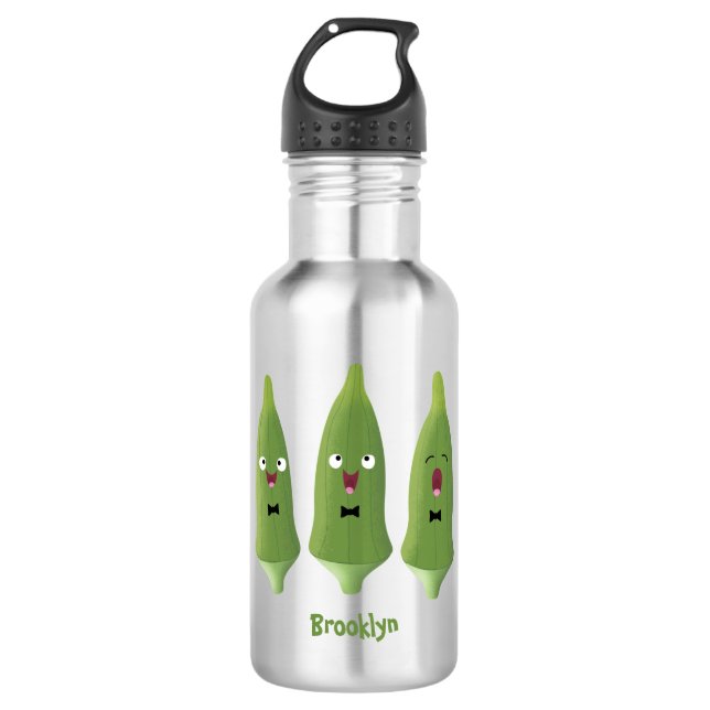 Bouteille D'eau Caricature de légumes de l'okra chantante mignonne (Devant)