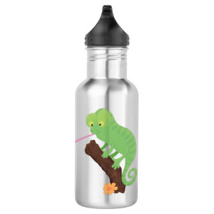 Bouteille D'eau Caricature de lézard de caméléon vert joyeux