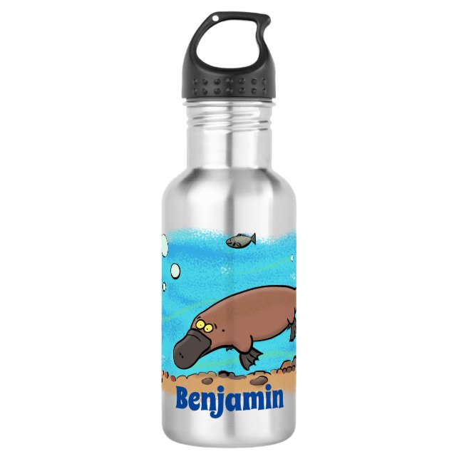 Bouteille D'eau Caricature de natation de Cute platypus (Devant)