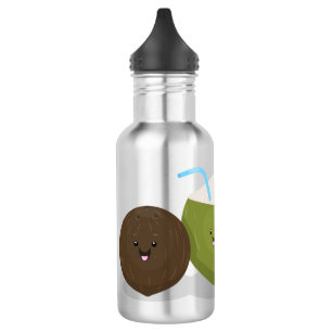 Bouteille D'eau Caricature de noix de coco kawaii joyeux