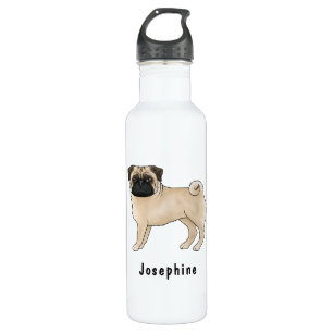Bouteille D'eau Carlin Fawn mignon chien de dessin avec nom person