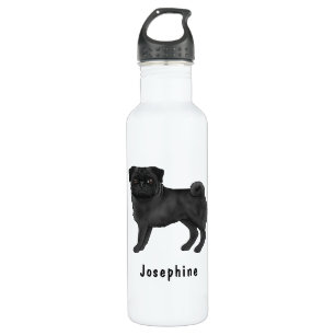 Bouteille D'eau Carlin noir mignon chien de dessin avec nom person