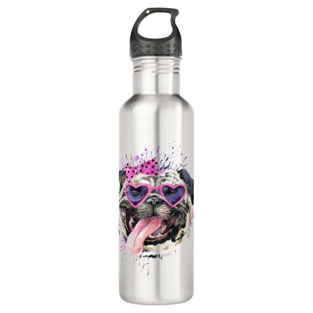 Bouteille D'eau Carlin rose mignon d'aquarelle (Devant)