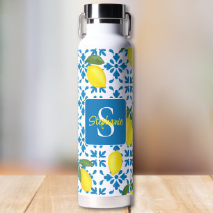 Bouteille D'eau Carreau de style provençal motif citron monogramme