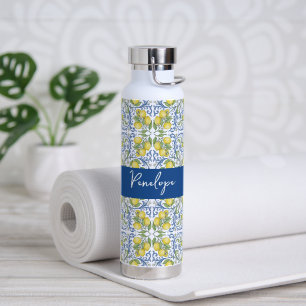 Bouteille D'eau Carrelage à motif bleu méditerranéen au citron ita