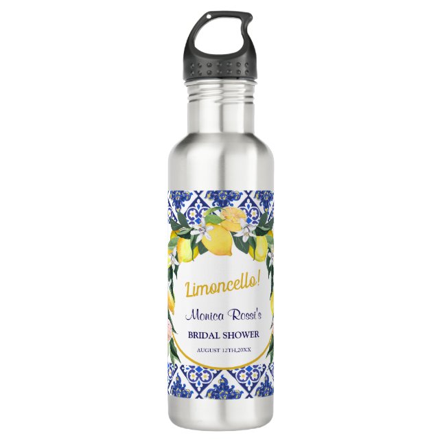Bouteille D'eau Carrelage bleu italien Limoncello Fête des mariées (Devant)