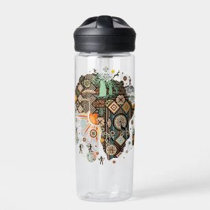 Bouteille D'eau Carte d'Afrique Motif Éléments Tribaux Décoratifs