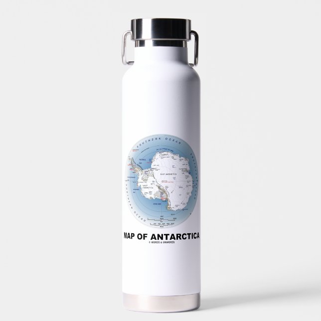 Bouteille D'eau Carte De La Géographie De L'Antarctique (Avant)