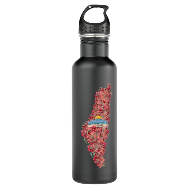 Bouteille D'eau Carte Floral Palestine Dôme de Rock al quads Cadea (Devant)