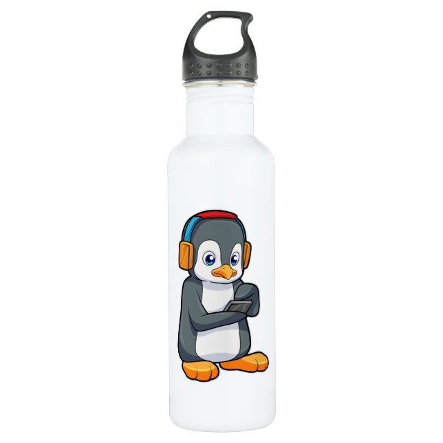 Bouteille D'eau Casque de musique Penguin (Devant)