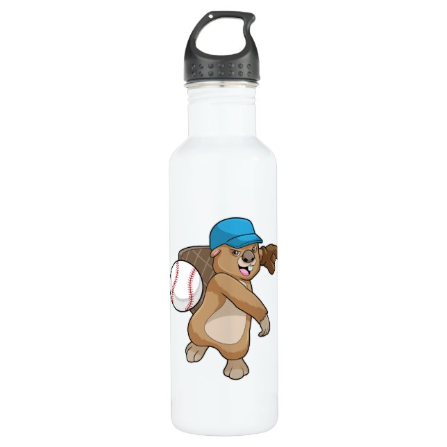 Bouteille D'eau Castor au Baseball Sports avec Casquette (Devant)