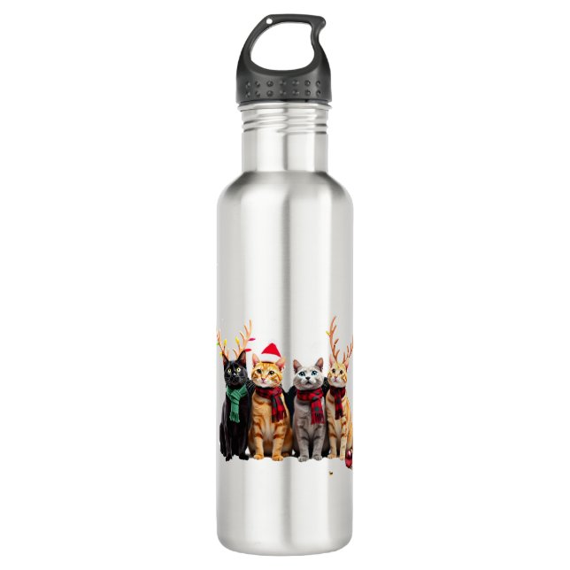 Bouteille D'eau Cat Christmas Light Reindeer Santa Christmas Cat L (Devant)