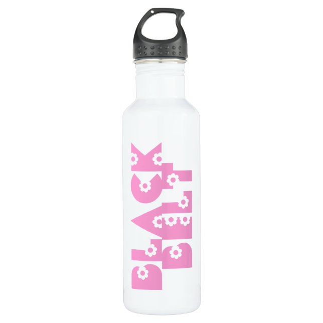 Bouteille D'eau Ceinture noire florale rose d'arts martiaux (Devant)