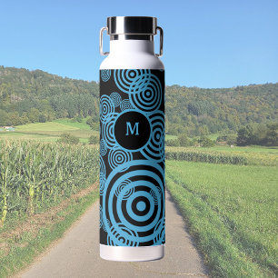 Bouteille D'eau Cercles bleus modernes et tendance sur monogramme
