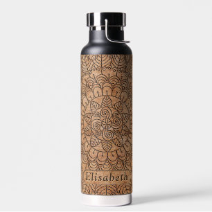 Bouteille D'eau Cercles floraux en bois sculpté Mandala Nom