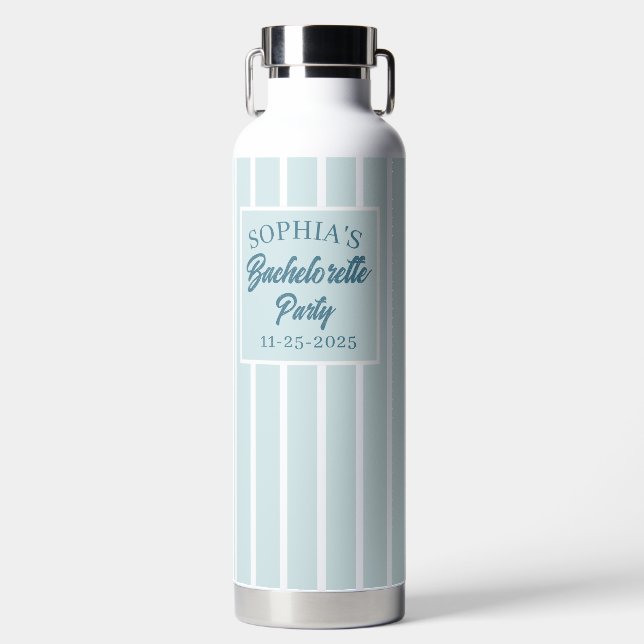 Bouteille D'eau Cérémonie de mariage personnalisée Nom Date Bleu (Avant)