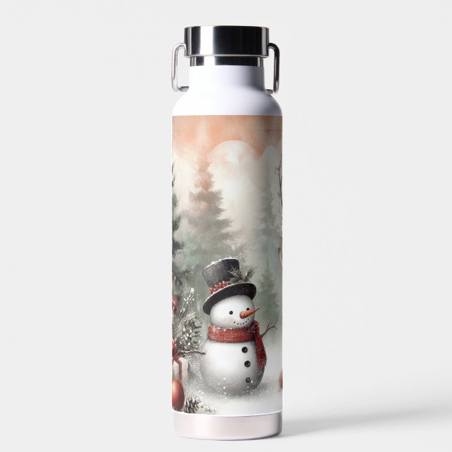 Bouteille D'eau Cerf de Noël/bonhomme de neige en bois classique (Avant)
