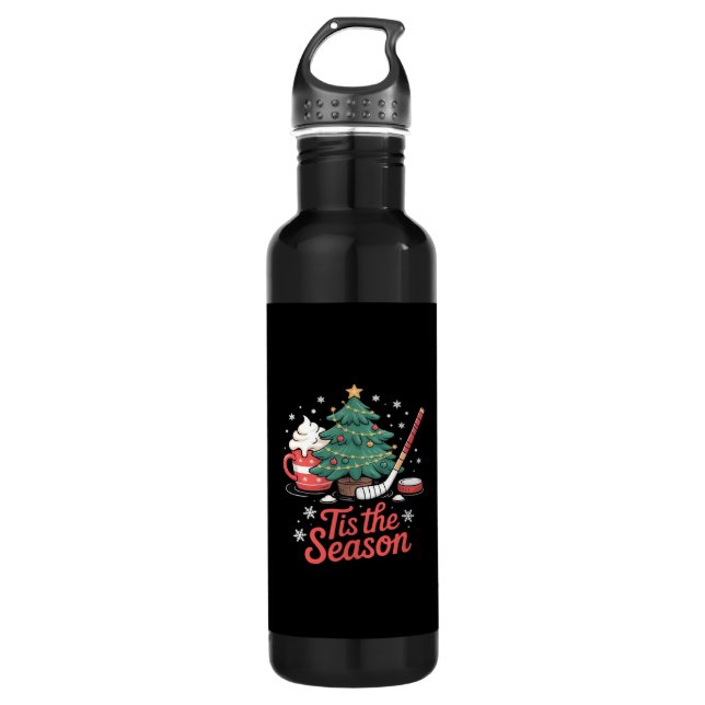 Bouteille D'eau C'Est La Saison Hockey Coffee Tree Hockey Noël (Devant)