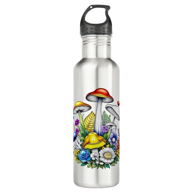 Bouteille D'eau Champignons et fleurs magiques (Devant)