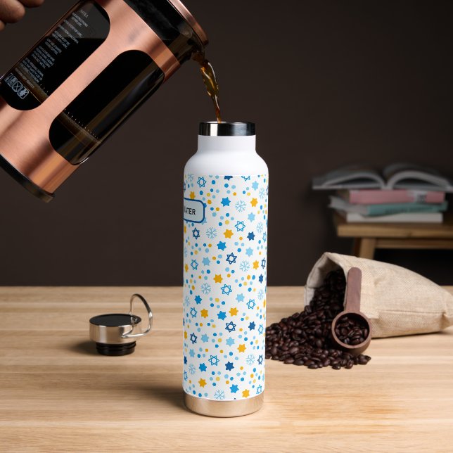Bouteille D'eau Chanukah Etoiles juives Snowflakes Blanc Bleu Or (Gym)