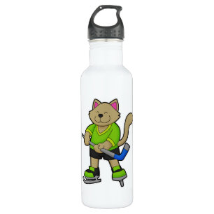 Bouteille D'eau Chat au hockey sur glace avec bâton de hockey sur 
