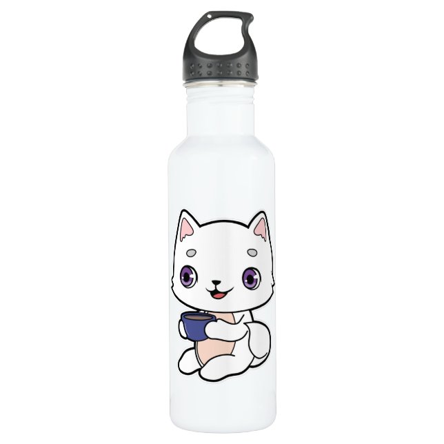 Bouteille D'eau Chat avec Coupe de Café (Devant)