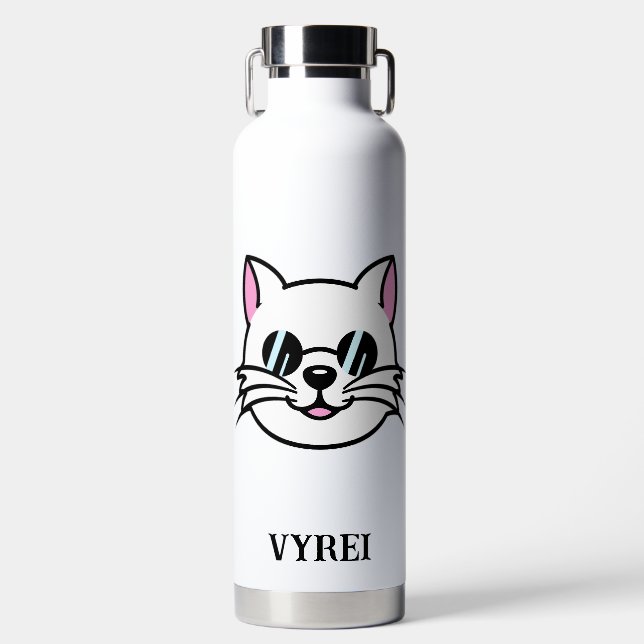 Bouteille D'eau Chat blanc portant des lunettes noires / lunettes  (Avant)