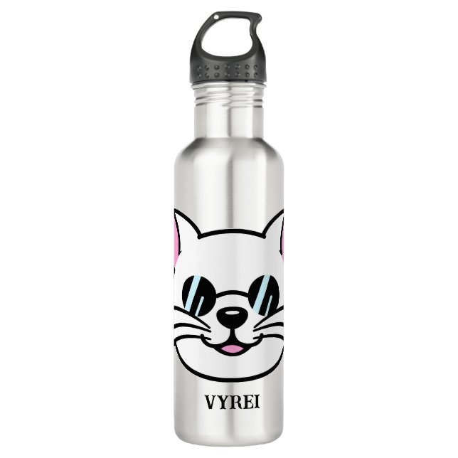 Bouteille D'eau Chat blanc portant des lunettes noires / lunettes  (Devant)