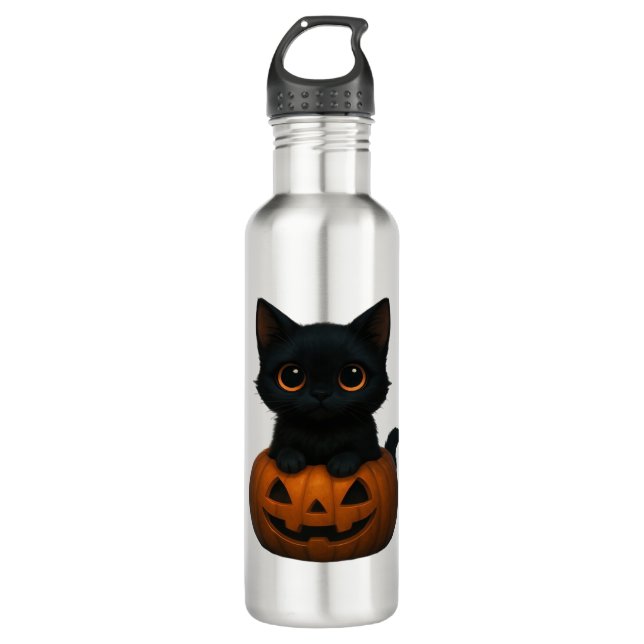 Bouteille D'eau Chat citrouille - Mignonne chemise d'Halloween Éff (Devant)
