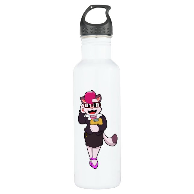 Bouteille D'eau Chat comme secrétaire avec Bloc-notes (Devant)