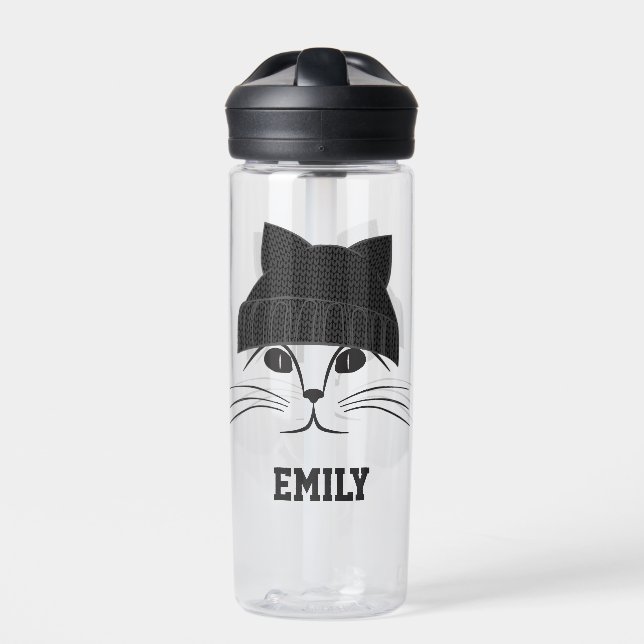 Bouteille D'eau Chat cool en Casquette de laine Personnalisé (Extérieur)