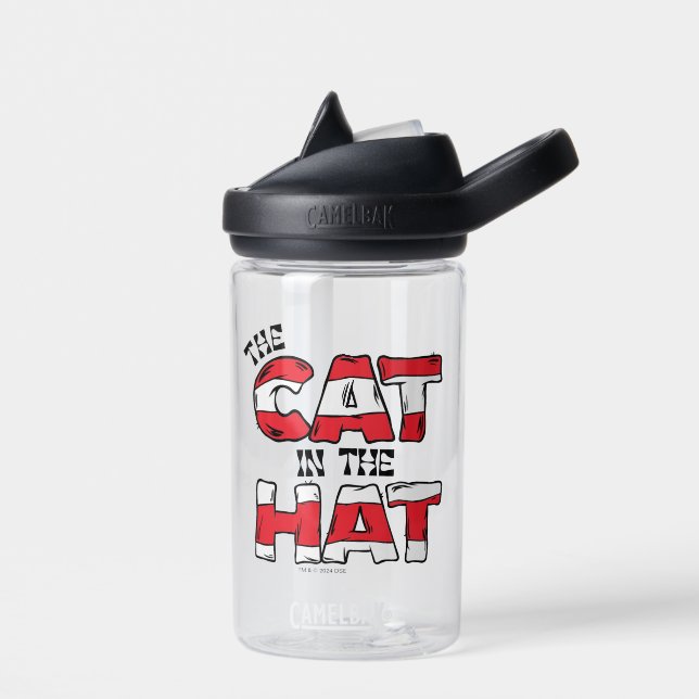 Bouteille D'eau Chat dans le Casquette | Texte en bande rouge et b (Gauche)
