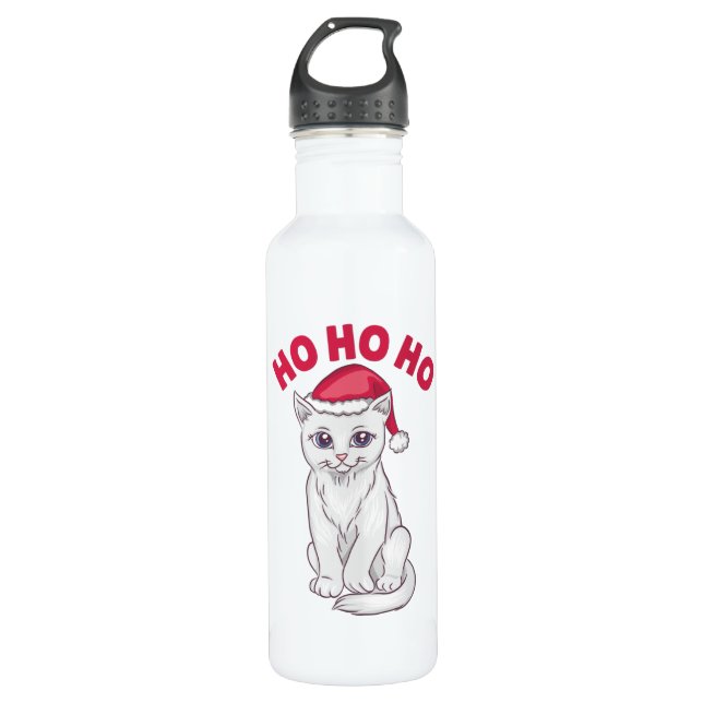 Bouteille D'eau Chat de Noël Ho Ho (Devant)