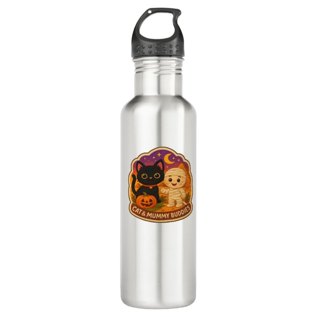 Bouteille D'eau Chat d'Halloween mignonne et broderie maman Stic P (Devant)