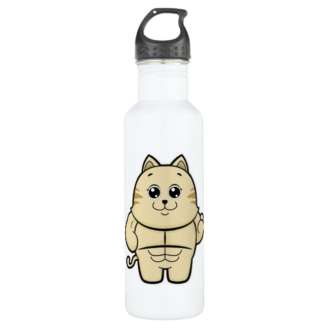 Bouteille D'eau Chat en Bodybuilder avec Six pack (Devant)