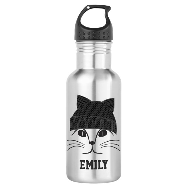 Bouteille D'eau Chat en Casquette de laine Personnalisé (Devant)